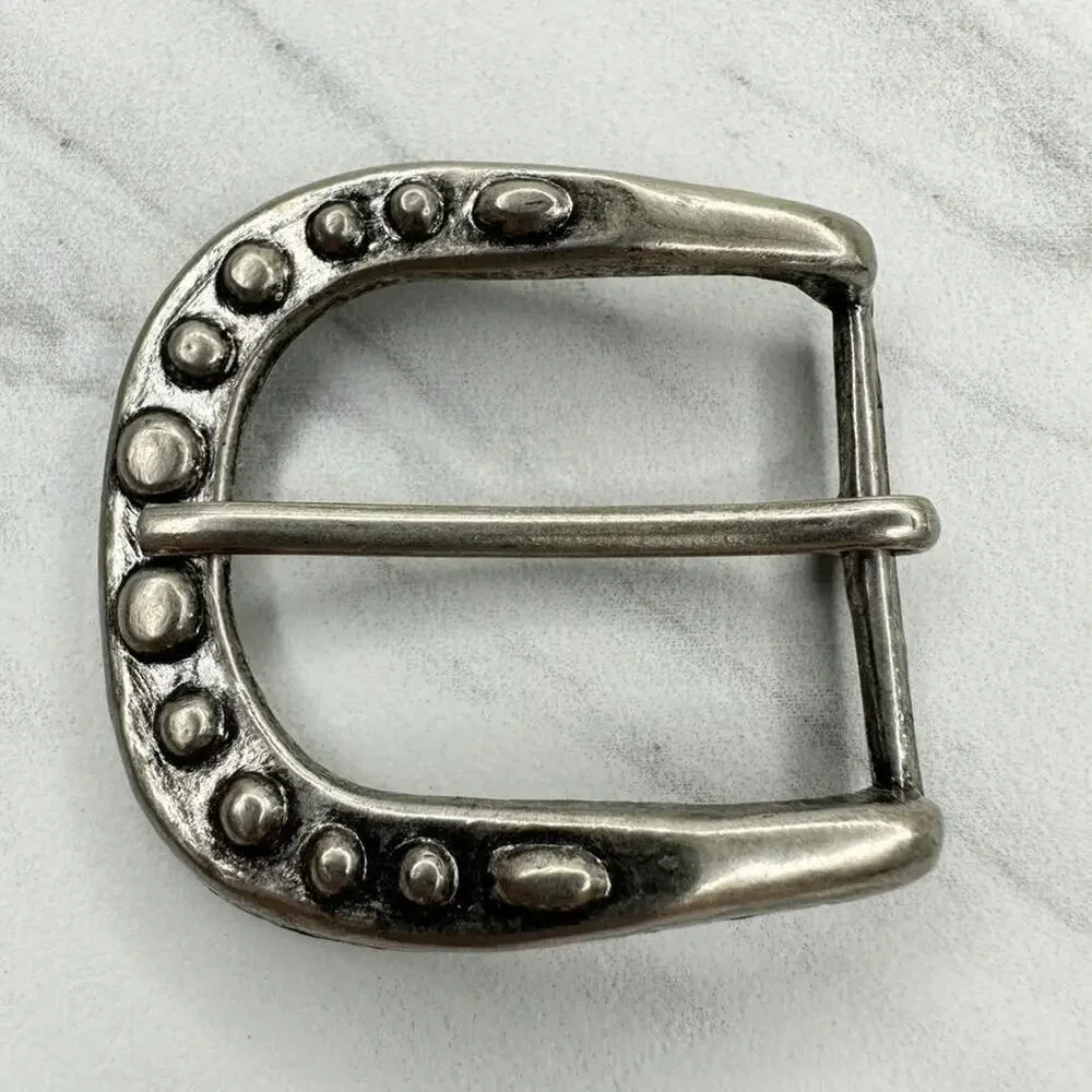 Studded Silver Tone Simple Basic Belt Buckle
